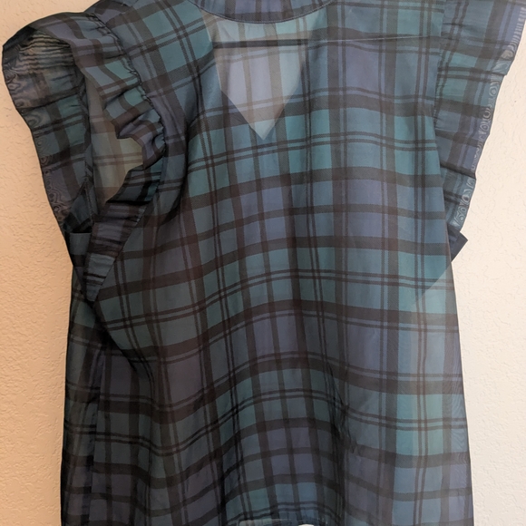 LOFT Plaid Bow Back Ruffle Shell Blouse - Picture 1 of 3